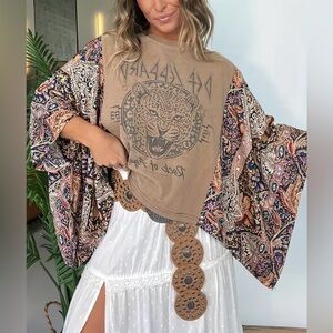 Bohemian DEF LEPPARD Graphic Top with Paisley Sleeves